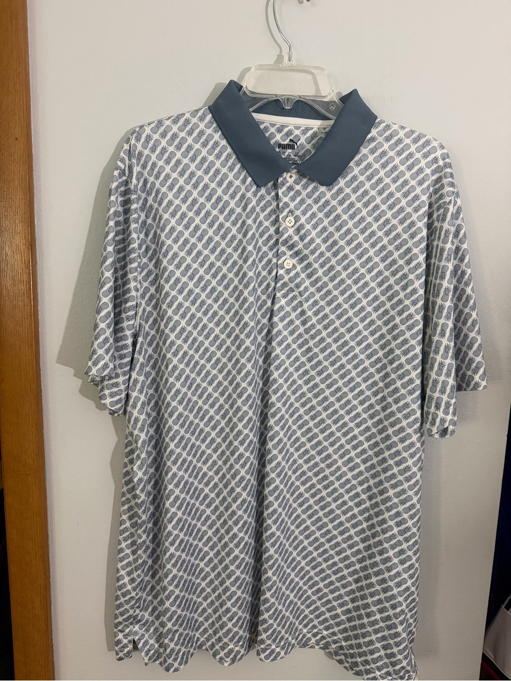 Puma Men's Gray Patterned Polo with Dark Gray Collar